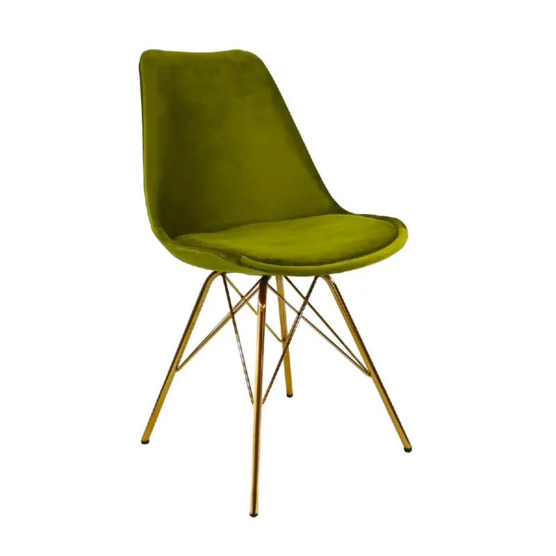 Esszimmerstuhl – Velvet Stoff, Goldfarbenes Metallgestell, Kuipform Design, Grün Farbe - Velvet | Kick