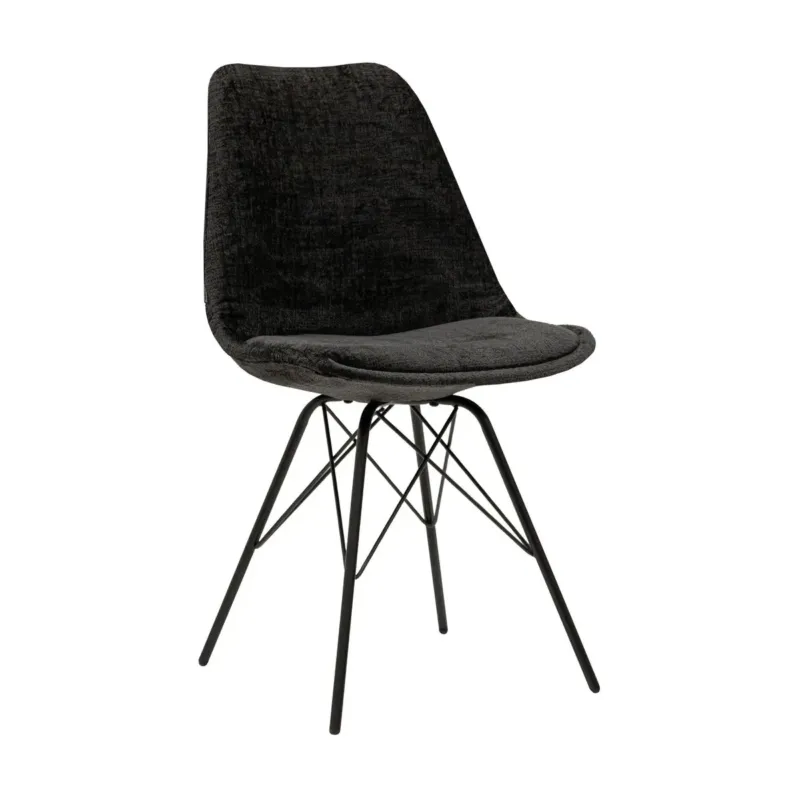 Esszimmerstuhl – Schwarze Farbe, Weicher Strukturstoff, Schwarzes Metallgestell - Bren | Kick Collection