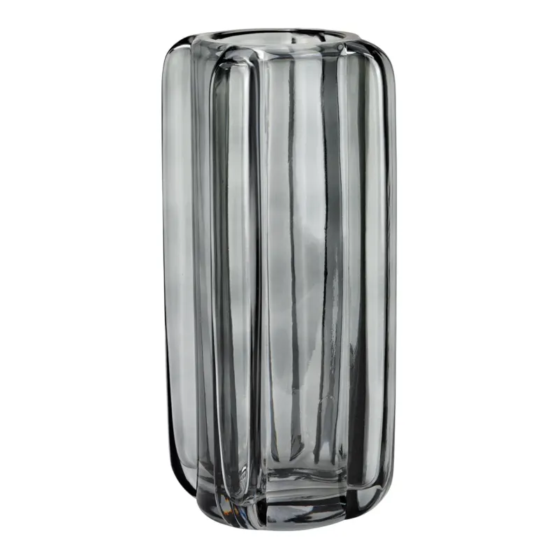 Vase aus grauem Glas mit hoher zylindrischer Form glatter Oberfläche & dekorativem Stil | Wurm
