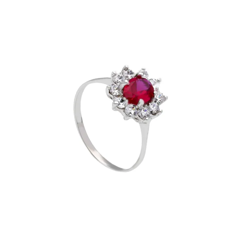 18 Karat Gold - 750 Zirkonia Ring mit roten Stein - 158116