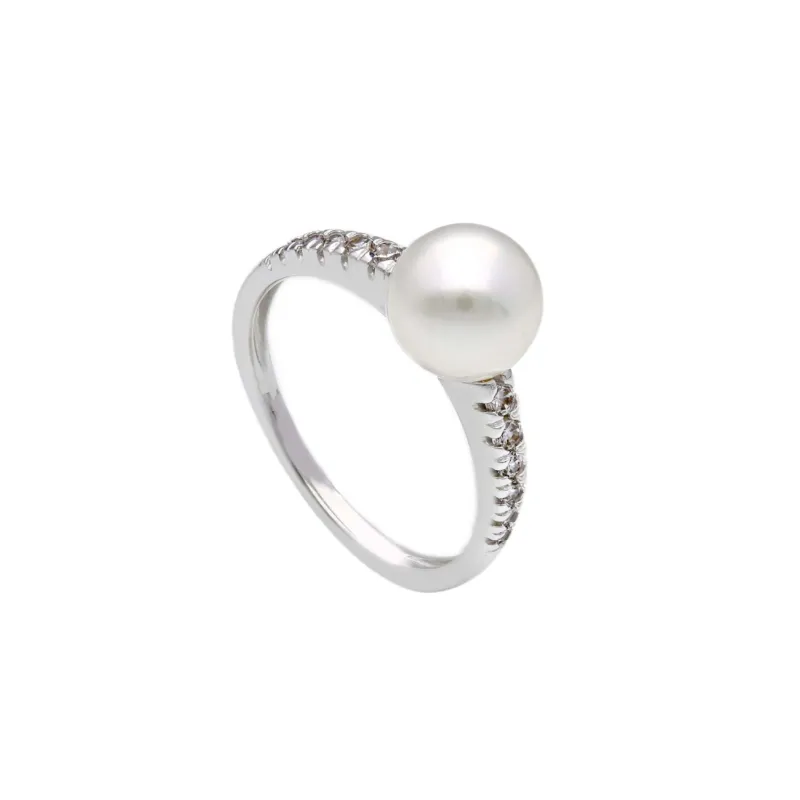 18 Karat Gold - 750 Süsswasserperlen mit Zirkonia Ring - 161253
