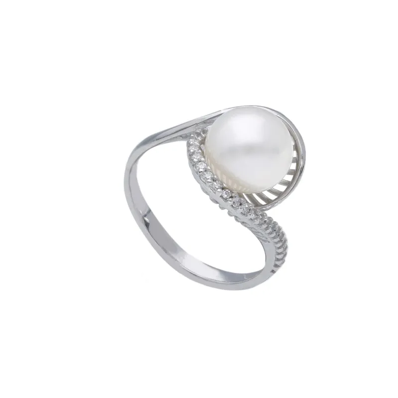 18 Karat Gold - 750 Süsswasserperlen mit Zirkonia Ring - 177466
