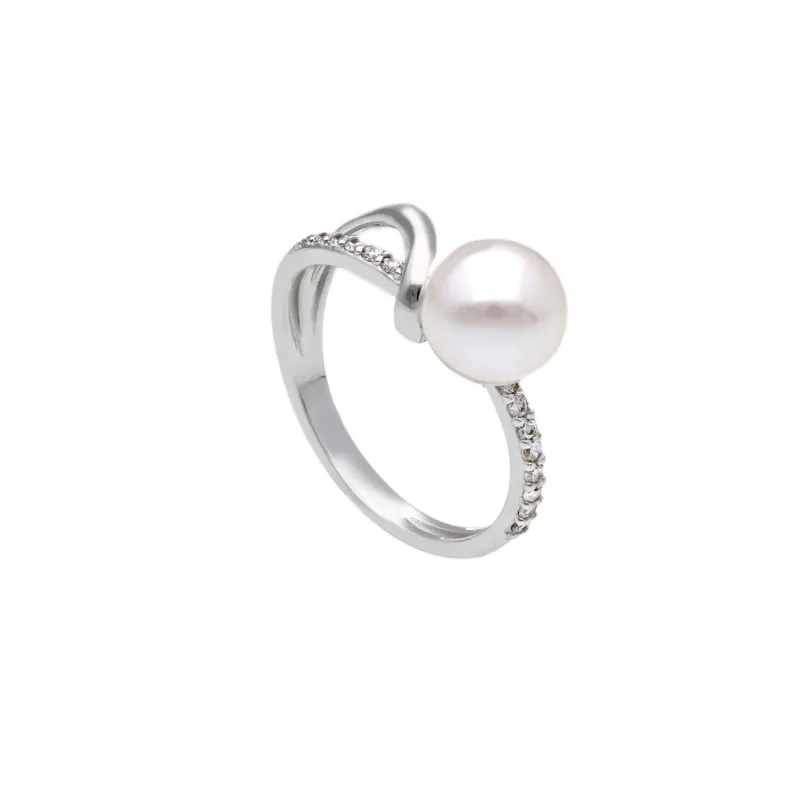 18 Karat Gold - 750 Süsswasserperlen mit Zirkonia Ring - 212086