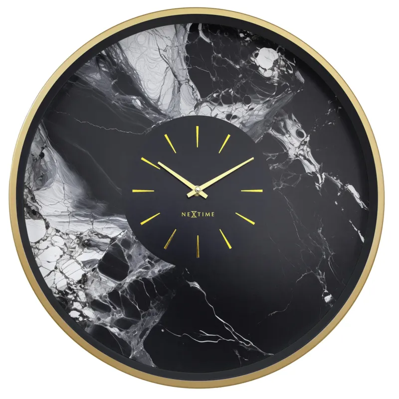 Wanduhr – Lautloses Uhrwerk, Marmoroptik, Goldrahmen - Marble Duo | NeXtime