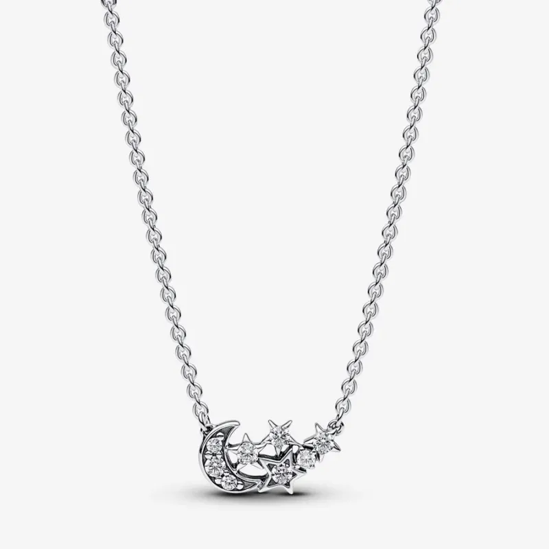 Pandora Collier-Halskette: Mond & Stern, Zirkoina, Sterling-Silber