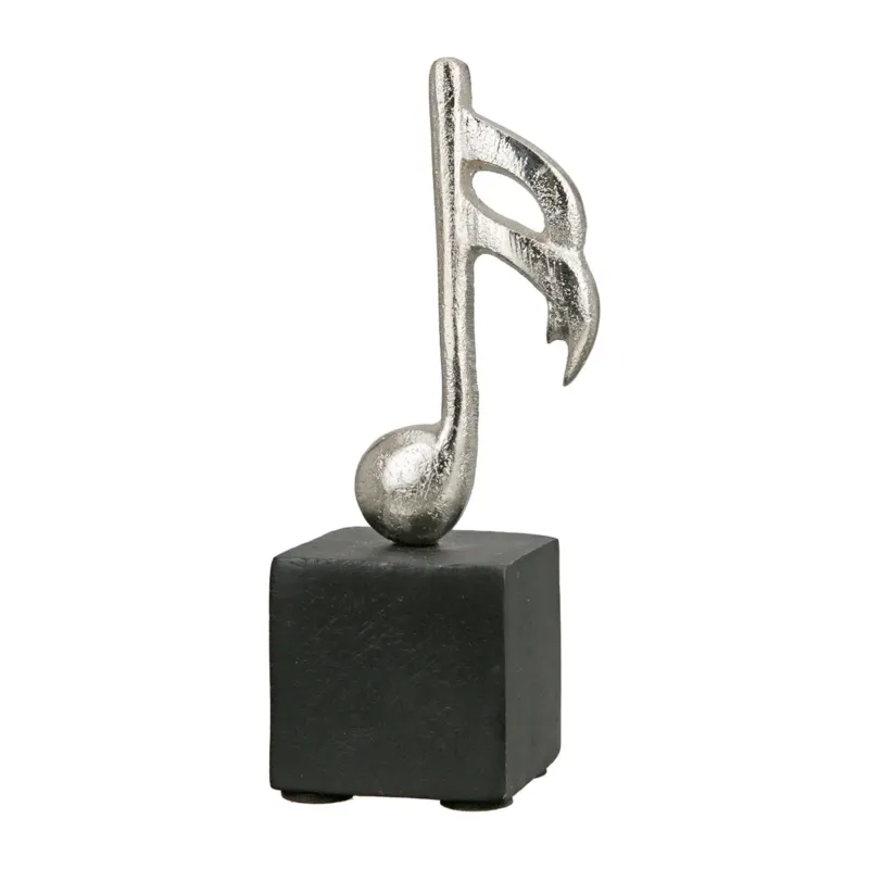Skulptur – Musikalisches Design, Silberne Optik, Mangoholzsockel | Gilde