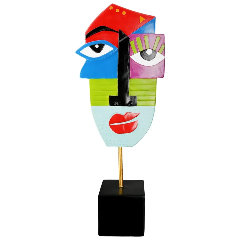 Skulptur – Gesichtsdesign, Mehrfarbige Optik, Schwarze Basis, Höhe 52 cm - Mondrian | Gilde