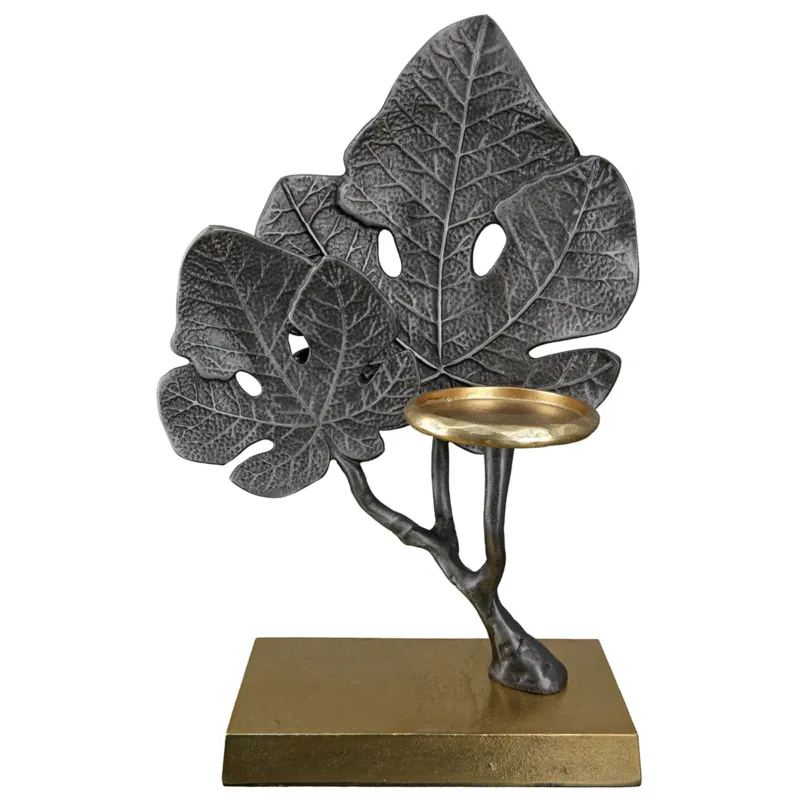 Teelichthalter – Blattdesign, Gold Anthrazit Finish, Aluminium Design - Leaf | Gilde