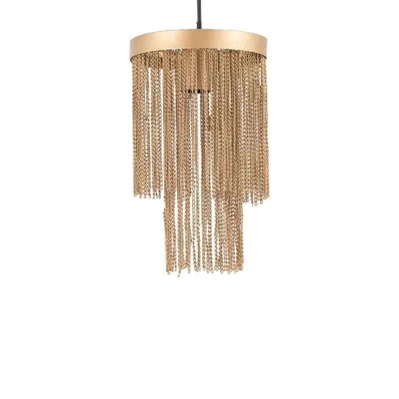Pendelleuchte aus Eisen, goldfarbene Optik, Kettendesign, rundes Design, mit Baldachin, S – Brenton | PTMD