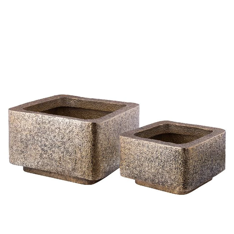 Topf – Modernes Design, Quadratische Form, Aluminium Material, Gold, Niedrig – Indira | PTMD