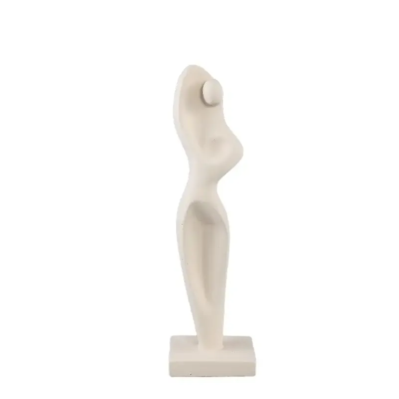Statue – Abstraktes Körper Design, Zement Material, Creme – Sumaya | PTMD