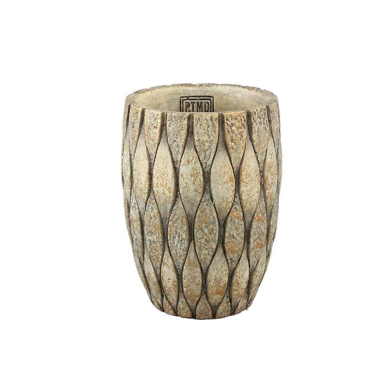 Blumentopf – Runde Form, Gemischte Struktur, Taupe Oberfläche, Zement Material, L – Joedi | PTMD
