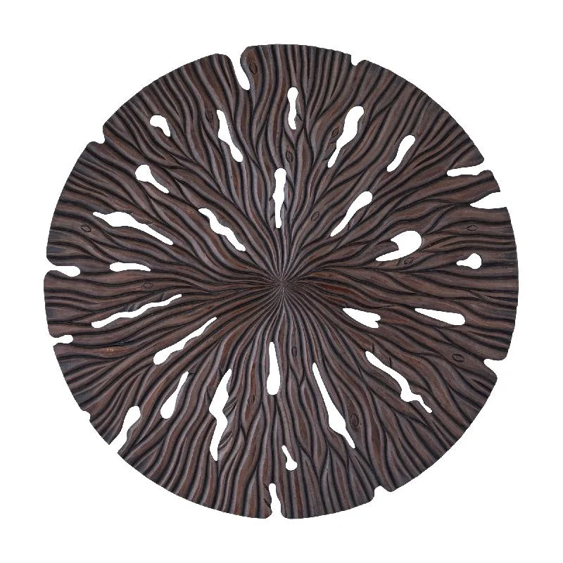 Wandpaneel aus MDF mit runder Form, wellenförmiger Schnitzstruktur und Braun-Finish, L – Bonte | PTMD
