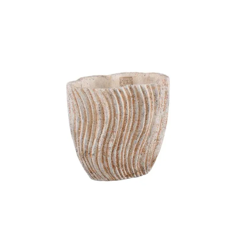Topf – Wellen Struktur, Zement Optik, Oval Form, Hoch, S - Robbien | PTMD