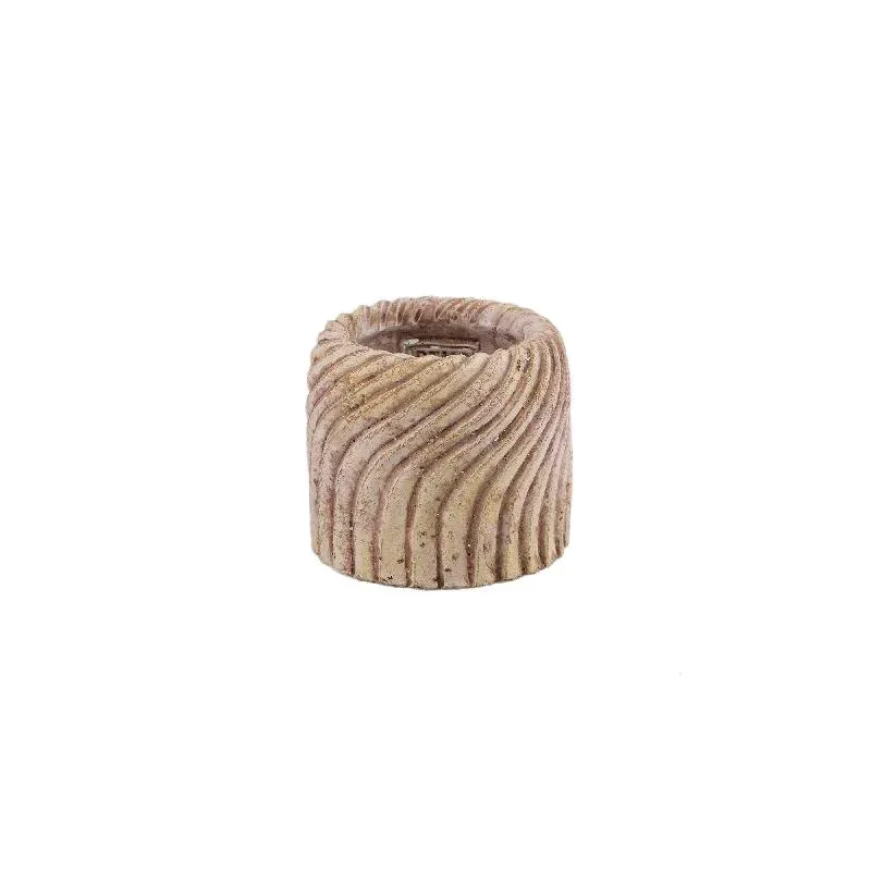 Blumentopf - Runder Zement, Wellenlinienmuster, Beige, XS – Tiera | PTMD