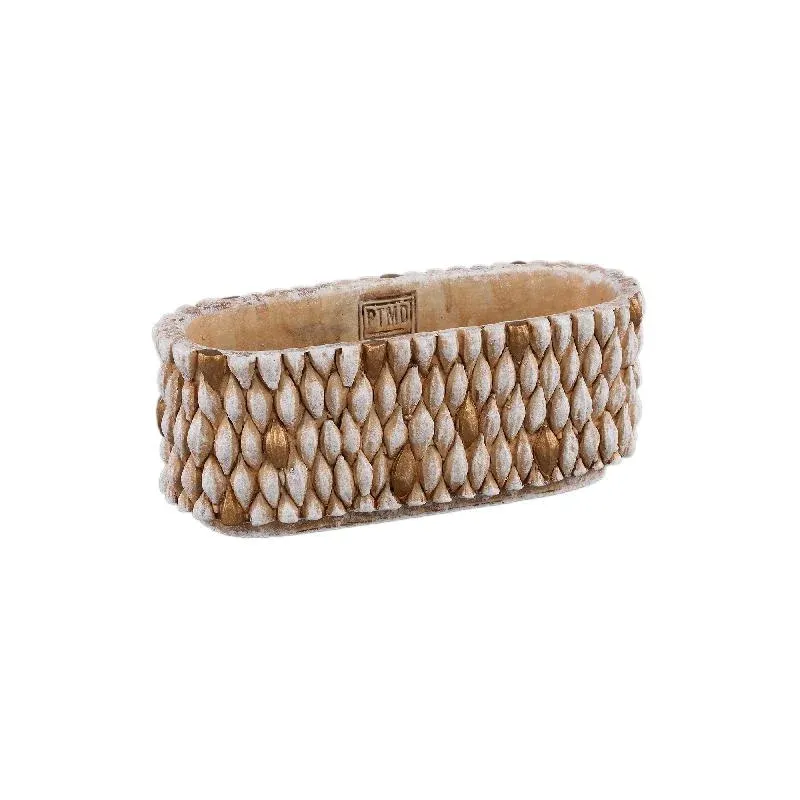 Blumentopf - Ovaler Zement, Golddetails, Cremefarbe, S – Hilla | PTMD