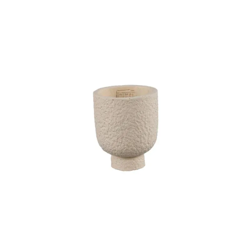 Blumentopf - Runder Zement, Raue Oberfläche, Creme, XS – Monder | PTMD