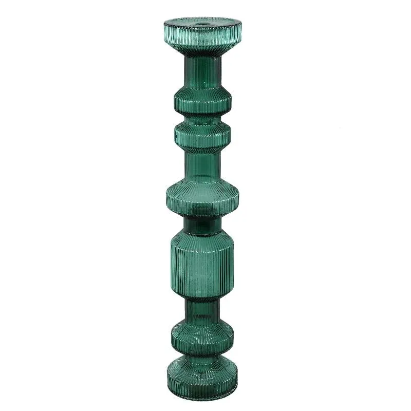Kerzenständer – Geripptes Glas, Bauschige Form, Dunkelgrüne Oberfläche, L – Galinda | PTMD