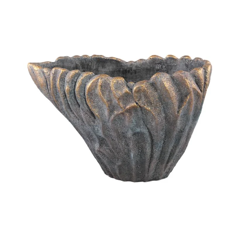 Vase – Graue Farbe, Wellen Design, Zement Material, XL – Vakas | PTMD