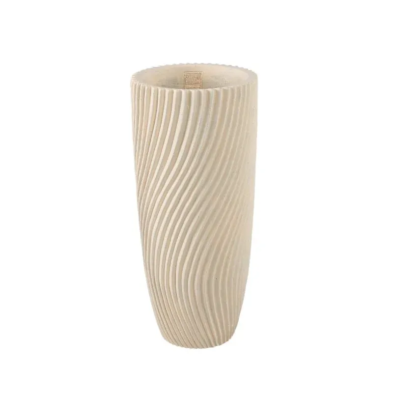 Vase – Runde Form, Linienmuster Design, Creme Oberfläche, Zement Material, M – Lianna | PTMD