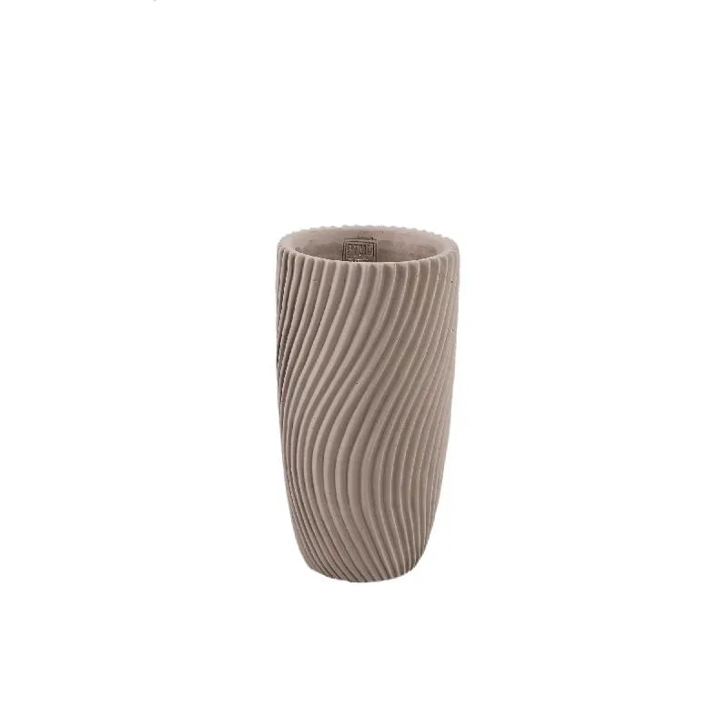 Vase – Runde Form, Linienmuster Design, Beige Oberfläche, Zement Material, S – Lianna | PTMD