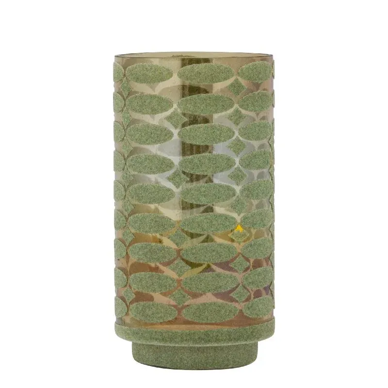 Windlicht – Beflocktes Design, Motiv Muster, Glasmaterial, Grün – Nadara | PTMD