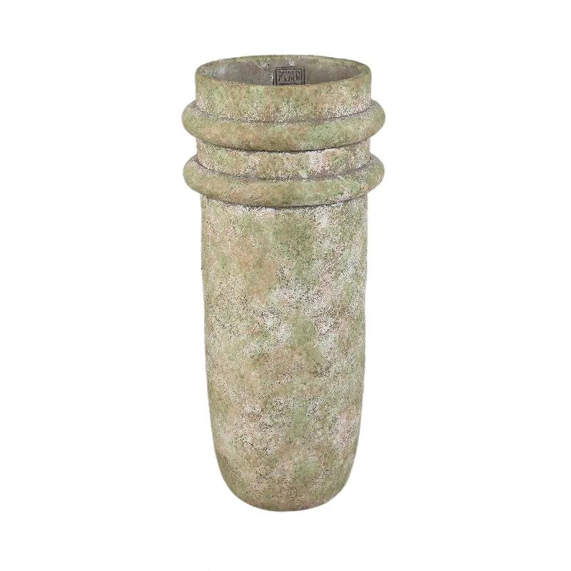 Vase – Doppelte Kante, Zement Material, Runde Form, Grün, M - Almeda | PTMD