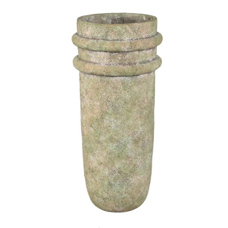 Vase – Doppelte Kante, Zement Material, Runde Form, Grün, L - Almeda | PTMD