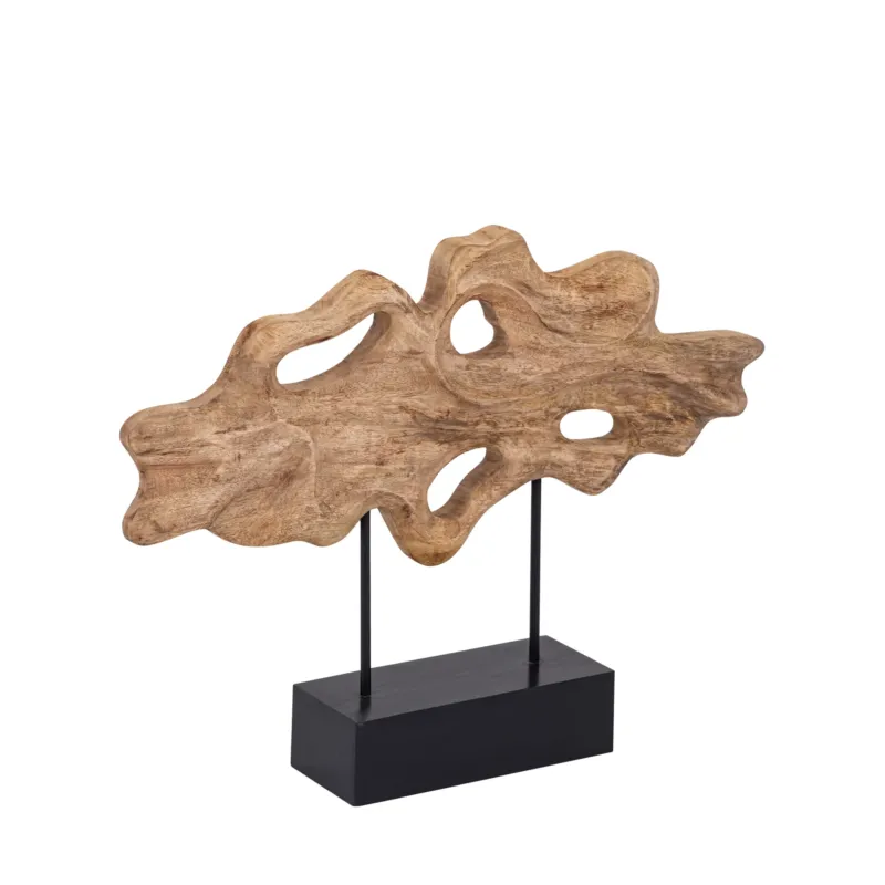 Statue - Mangoholz, Eisenfuß, organische Form, horizontales Design, Naturton – Osmer | PTMD