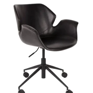 Bürostuhl NIKKI OFFICE ALL BLACK in Gesamtansicht mit schwarzem Ledersitz und geschwungener Rückenlehne.