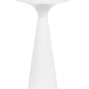 Beistelltisch FLOSS WHITE mit runder Tischplatte und konischem Gestell aus Aluminiumguss in Weiß, Gesamtansicht.