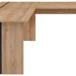 Eckschreibtisch SONOS Old Artisan Eiche in Natur mit L-förmiger Anordnung, Gesamtansicht von vorne.