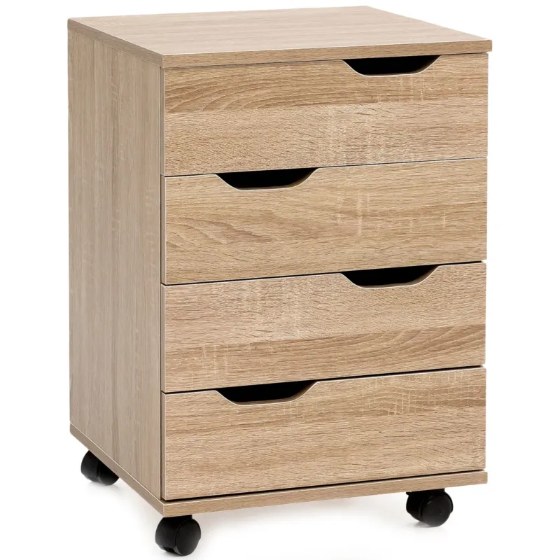 Rollcontainer Sonoma 40x60x40cm mit vier Schubladen in Sonoma-Eiche-Optik, Gesamtansicht.