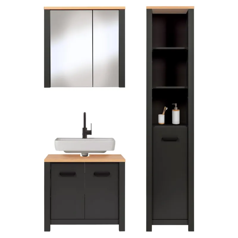 Badmöbel-Set Veneto 3-teilig Anthrazit mit Artisan Eiche Optik