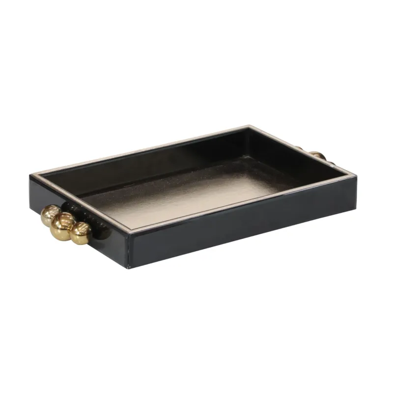 Tablett Liv black/gold – edles Deko-Tablett aus Eisen, MDF & Glas