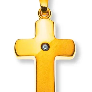 Anhänger Kreuz Gelbgold 750 Brillant poliert/gesandelt