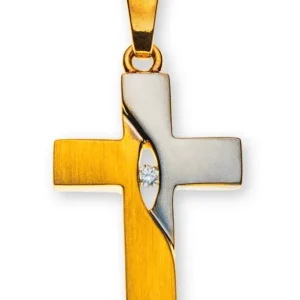 Anhänger Kreuz Gelbgold 750 Brillant teilrhodiniert/gesandelt