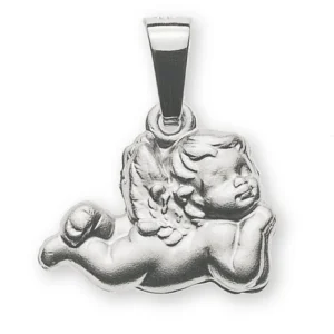 Anhänger Engel Medaille Weissgold 750 gesandelt