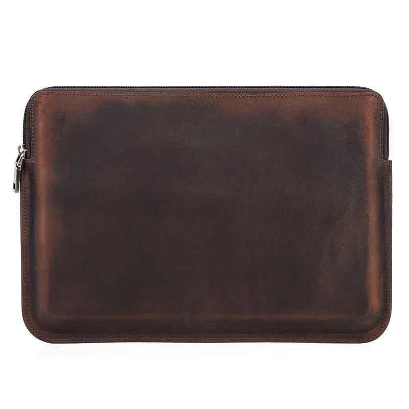 Leather Slim Laptop Sleeve Case 13.3 inch with 2 Zip Pocket Coffee