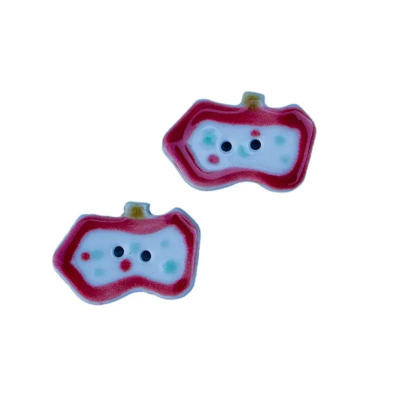 30mm Red Apple Handmade Ceramic DIY Buttons 5pcs A