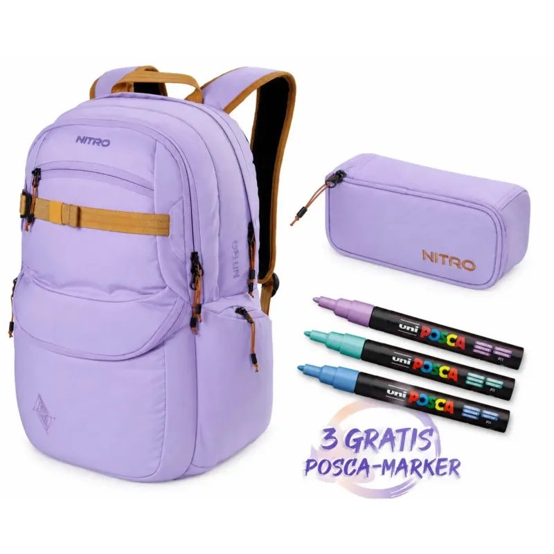 Future Hero Set inkl. Pencil Case XL und 3 POSCA Markern Farbe Lavender-Nitrobags-Shop
