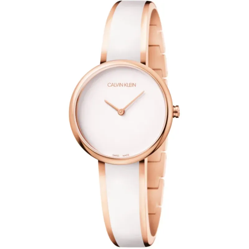 Calvin Klein Seduce 30mm Damenuhr in Weiss, Roségold aus Edelstahl - K4E2N616