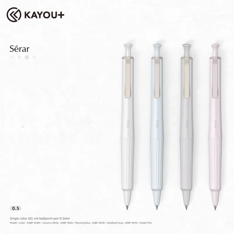 KAYOU Serar Retractable Gel Pen – 0.5mm Bullet Tip, Fast-Dry Black Ink, Resin Body, Brass Core & Metal Refill