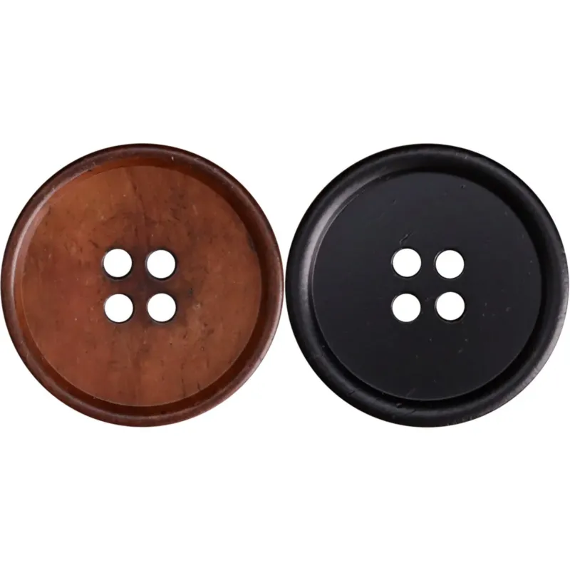 Flat Thin-Edged Four-Hole Black Bovine Bone Buttons 10pcs