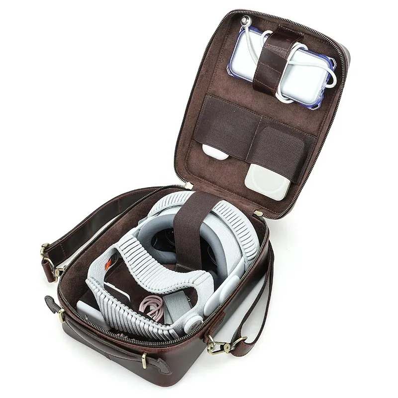 Apple Vision Pro Case Leather Carrying Bag Handheld & Crossbody VR Headset Storage