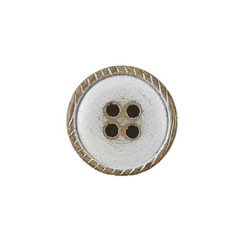 White Wood Vintage Distressed Round Flat 4-Hole Buttons – Set of 40