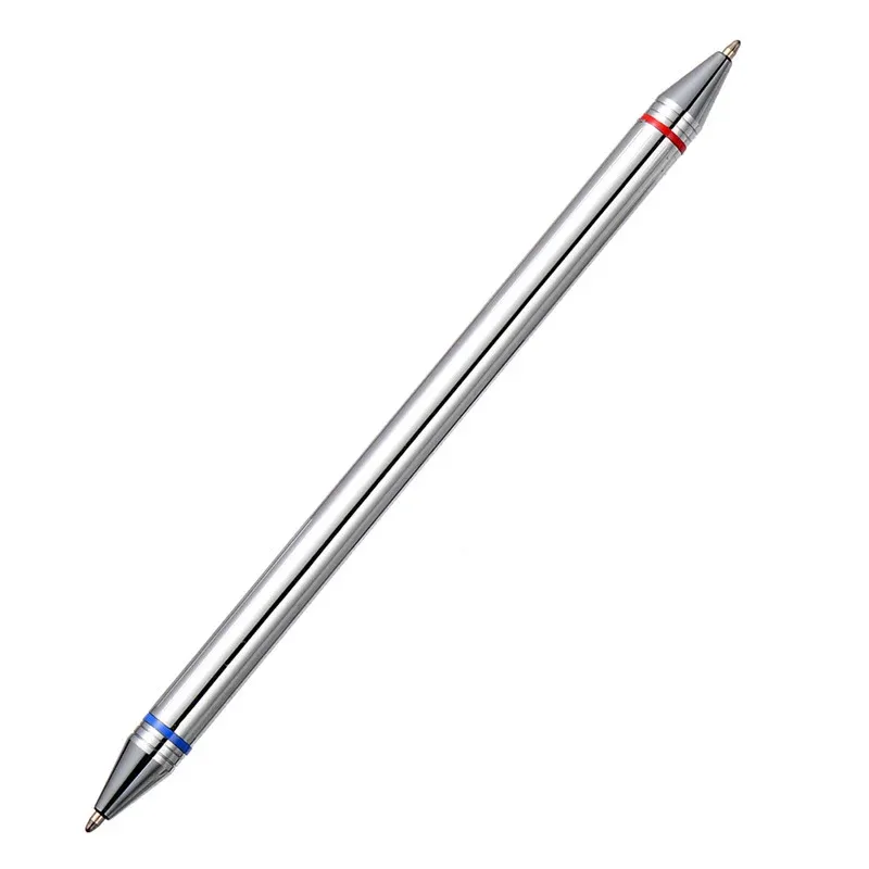 Dual-Tip Two-Color Metal Ballpoint Pen | Red & Blue | Stainless Steel | Set of 2