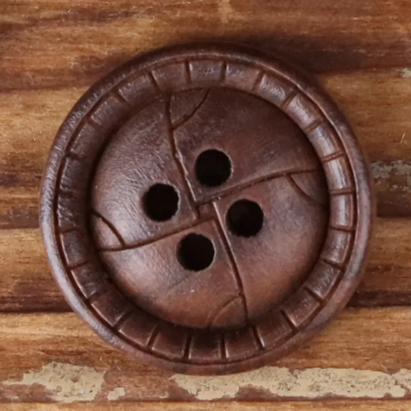 Crackle Wood Buttons Round 4-Hole | Vintage Distressed | Pack of 30 Brown