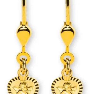 Ohrhänger Herz mit Engel Gelbgold 750 mit Brisur