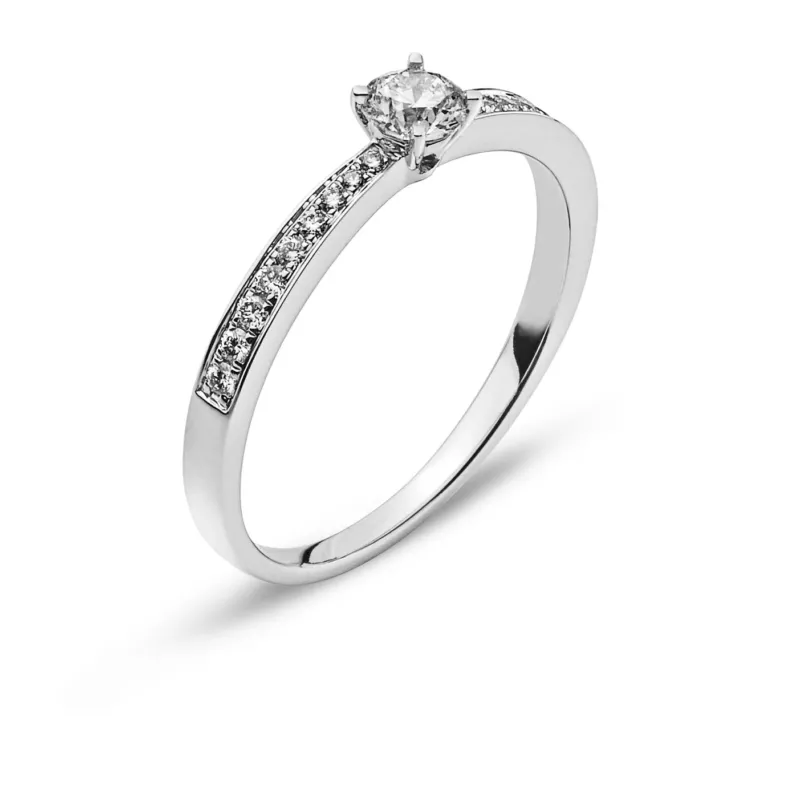 Ring Weissgold 750 mit 1 Brillant 0.23 ct. & 18 Brillanten 0.11 ct.